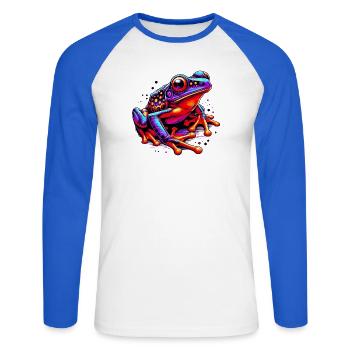 Grenouille - T-shirt baseball manches longues Homme - blanc/bleu royal - Devant - Nik (191cm)