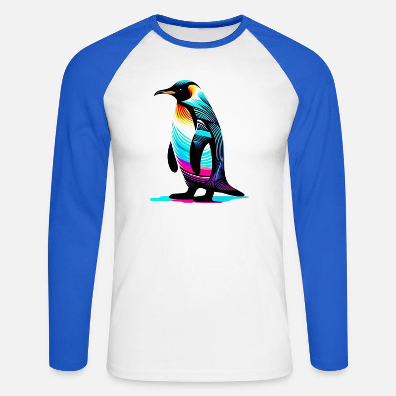 Pinguin - Unisex Baseballshirt langarm - Weiß/Royalblau