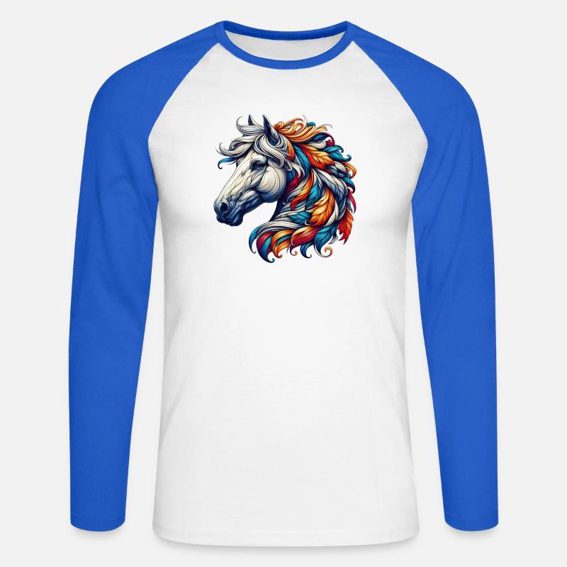 Pferd - Unisex Baseballshirt langarm - Weiß/Royalblau