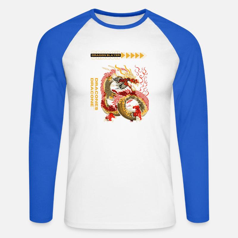 Drachentöter - Unisex Baseballshirt langarm - Weiß/Royalblau