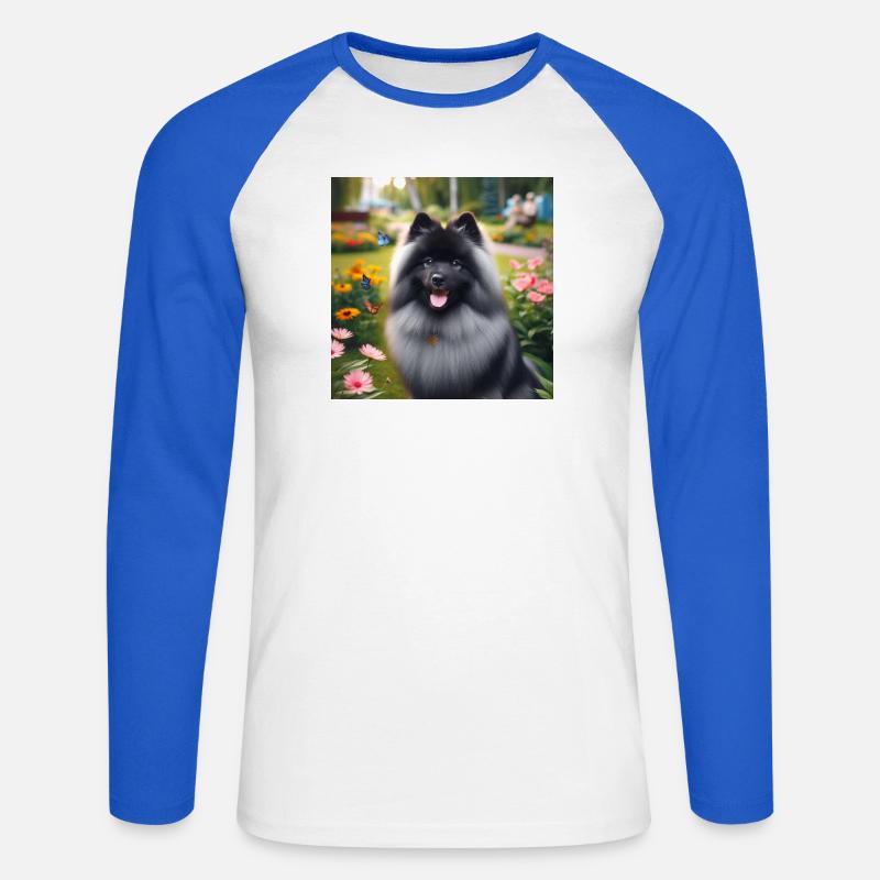 Wolspitz Keeshond - Maglia da baseball a manica lunga da uomo - bianco/blu royal