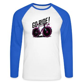 Illustration d’aventure à vélo au néon - T-shirt baseball manches longues Homme - blanc/bleu royal - Devant - Nik (191cm)