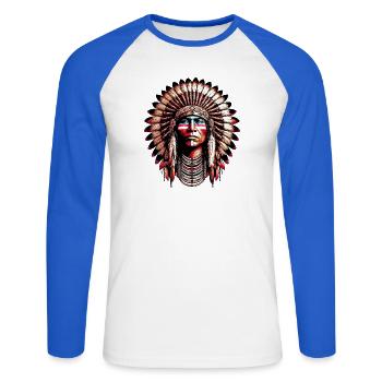 Amérindien Peau rouge d’Amérique - T-shirt baseball manches longues Homme - blanc/bleu royal - Devant - Nik (191cm)