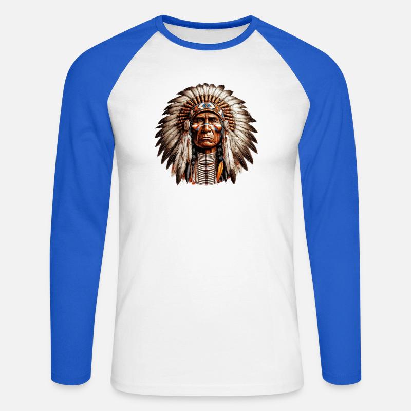 Indiano d'America Pellerossa Americano - Maglia da baseball a manica lunga da uomo - bianco/blu royal