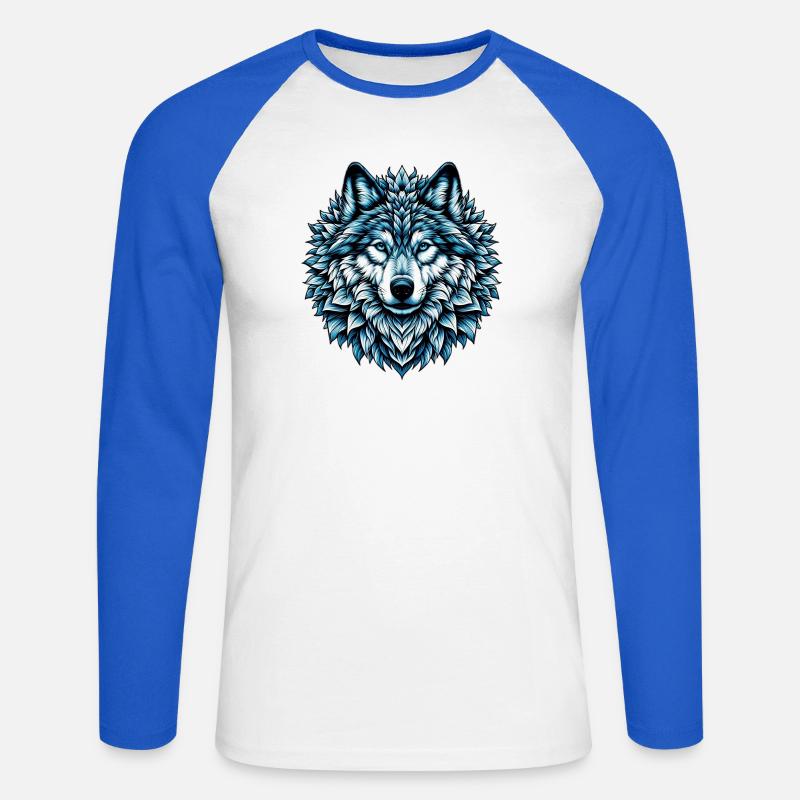 Wolf - Unisex Baseballshirt langarm - Weiß/Royalblau
