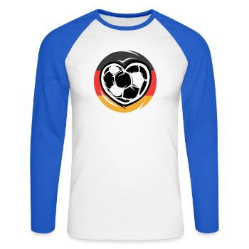 Fußball Herz Deutschland Team Fußballspieler icon - Unisex Baseballshirt langarm - Weiß/Royalblau - Vorne - Nik (191cm)
