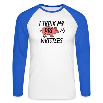 Je pense que mon cochon siffle - T-shirt baseball manches longues Homme - blanc/bleu royal - Devant - Nik (191cm)