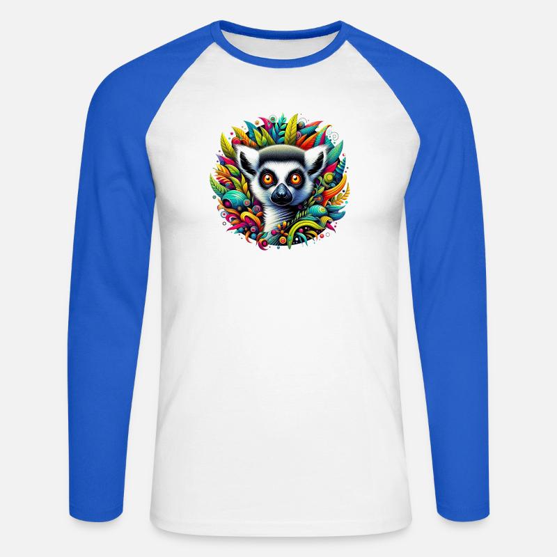 Lemur - Unisex Baseballshirt langarm - Weiß/Royalblau
