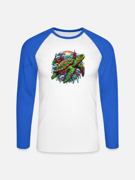 Japanische Schildkröte Japan Manga Comic - Unisex Baseballshirt langarm - Weiß/Royalblau