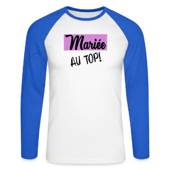 MARIEE. FUTURE MARIEE. EVJF - T-shirt baseball manches longues Homme - blanc/bleu royal - Devant - Nik (191cm)