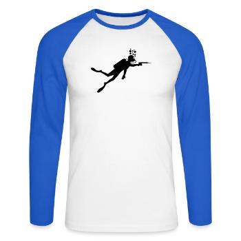 Plongeur avec arbalète - T-shirt baseball manches longues Homme - blanc/bleu royal - Devant - Nik (191cm)