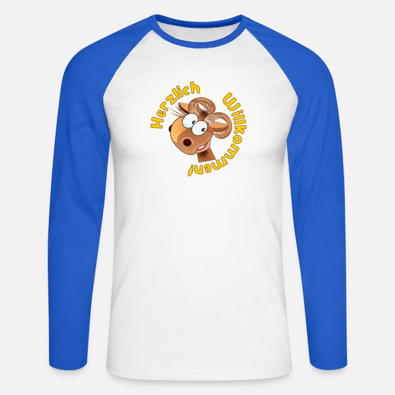 Herzlich Willkommen - Widder Schafe - Unisex Baseballshirt langarm - Weiß/Royalblau