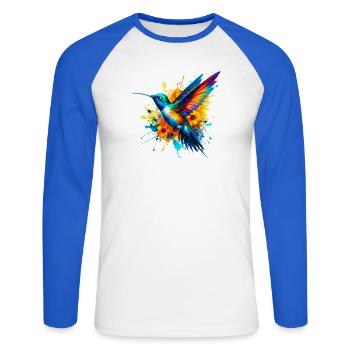 Kolibri - Unisex Baseballshirt langarm - Weiß/Royalblau - Vorne - Nik (191cm)