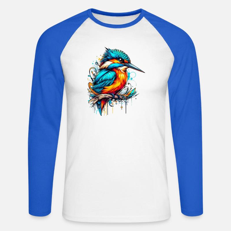 Eisvogel - Unisex Baseballshirt langarm - Weiß/Royalblau