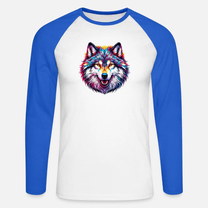 Wolf - Unisex Baseballshirt langarm - Weiß/Royalblau