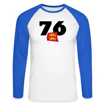 Seine-Maritime - Normandie - Frankreich - Unisex Baseballshirt langarm - Weiß/Royalblau - Vorne - Nik (191cm)