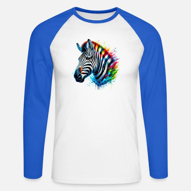 Zebra - Unisex Baseballshirt langarm - Weiß/Royalblau