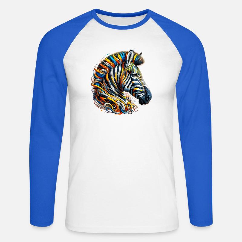 Zebra - Unisex Baseballshirt langarm - Weiß/Royalblau