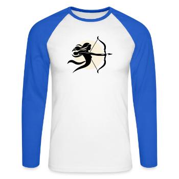 Sagittarius female - Unisex Long Sleeve Baseball T-Shirt - white/royal blue - Front - Nik (191cm)