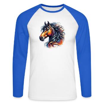Cheval - T-shirt baseball manches longues Homme - blanc/bleu royal - Devant - Nik (191cm)