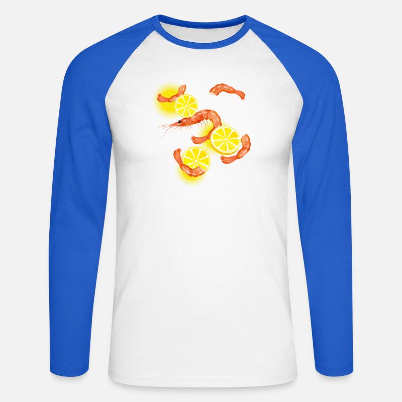 Garnelen oder Shrimps mit Zitronen Scheiben - Unisex Baseballshirt langarm - Weiß/Royalblau