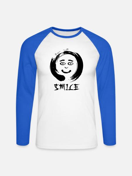 Enzo zen smiley Ensie Smile - Unisex Baseballshirt langarm - Weiß/Royalblau