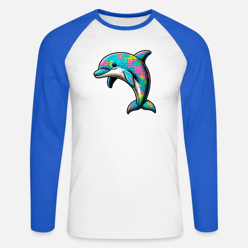 Delfin - Unisex Baseballshirt langarm - Weiß/Royalblau