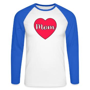 Mom Heart - Unisex Long Sleeve Baseball T-Shirt - white/royal blue - Front - Nik (191cm)