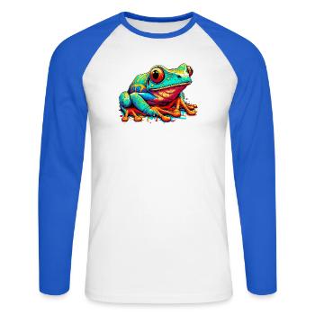 Grenouille - T-shirt baseball manches longues Homme - blanc/bleu royal - Devant - Nik (191cm)