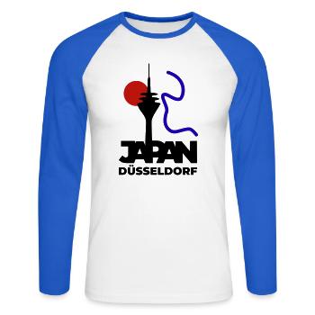 Le Japon se rend à Düsseldorf - T-shirt baseball manches longues Homme - blanc/bleu royal - Devant - Nik (191cm)