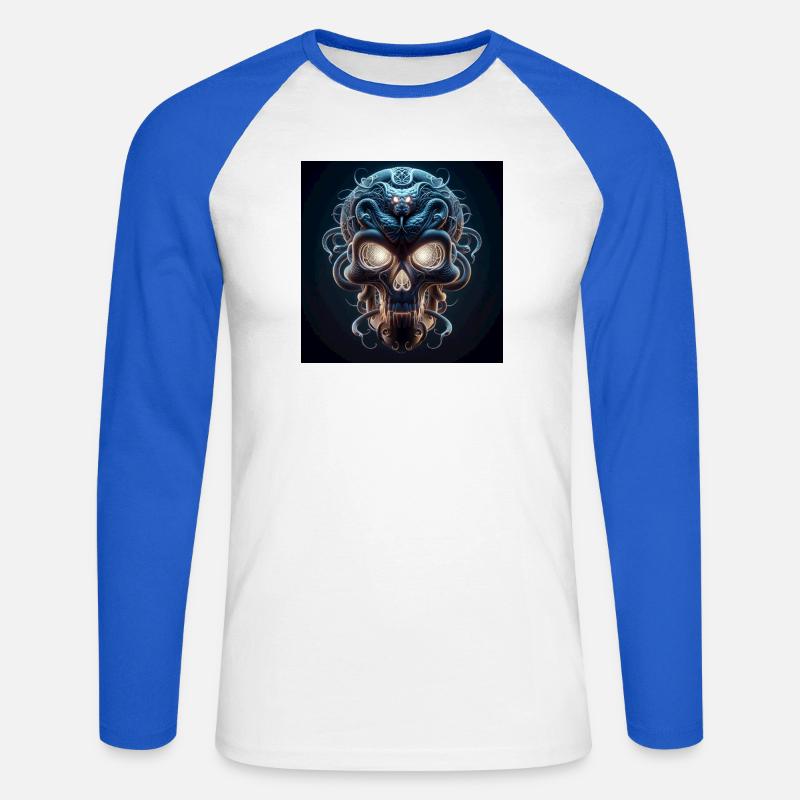 Schädel verschmolzen mit Snake 3D - Unisex Baseballshirt langarm - Weiß/Royalblau
