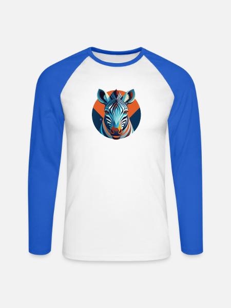 Chromatisches Zebra im geometrischen Kreis - Unisex Baseballshirt langarm - Weiß/Royalblau