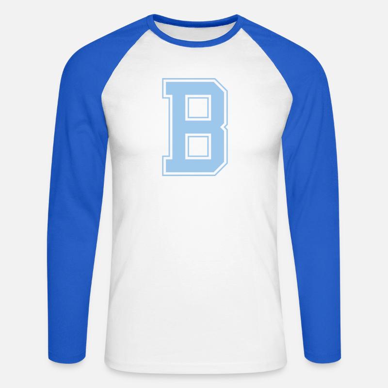 Monogramm Hellblau Varsity College Initiale B - Unisex Baseballshirt langarm - Weiß/Royalblau
