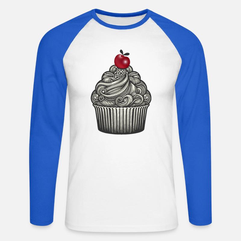 Topping mit Kirsche im Cupcake Förmchen - Unisex Baseballshirt langarm - Weiß/Royalblau