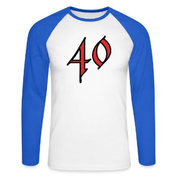 40. 40 ANS. 40e ANNIVERSAIRE. ANNIVERSAIRE 40 ANS. - T-shirt baseball manches longues Homme - blanc/bleu royal - Devant - Nik (191cm)