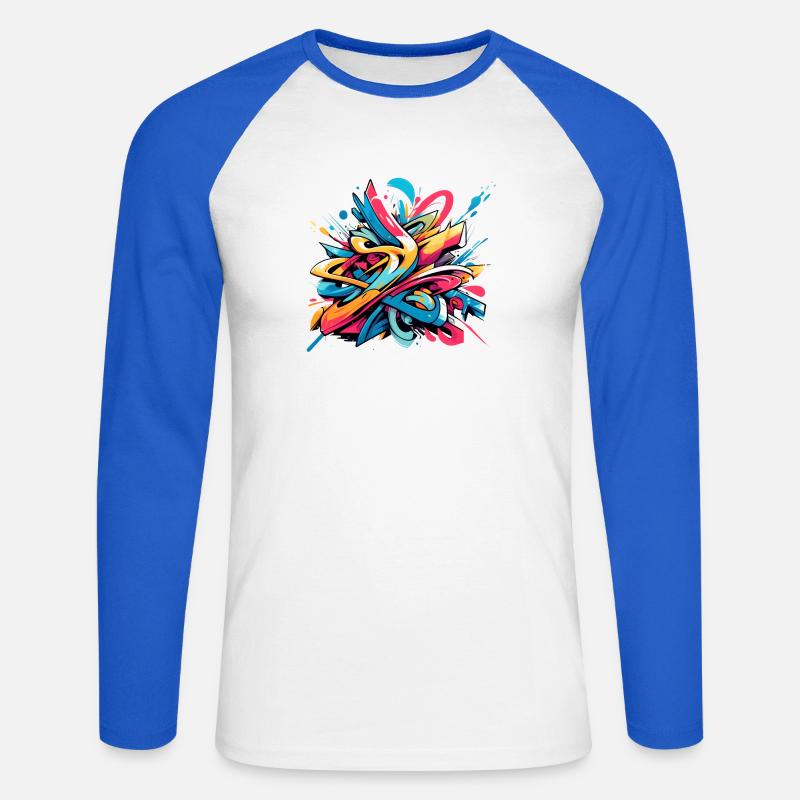 Coole bunte dynamische Graffiti-Illustration - Unisex Baseballshirt langarm - Weiß/Royalblau
