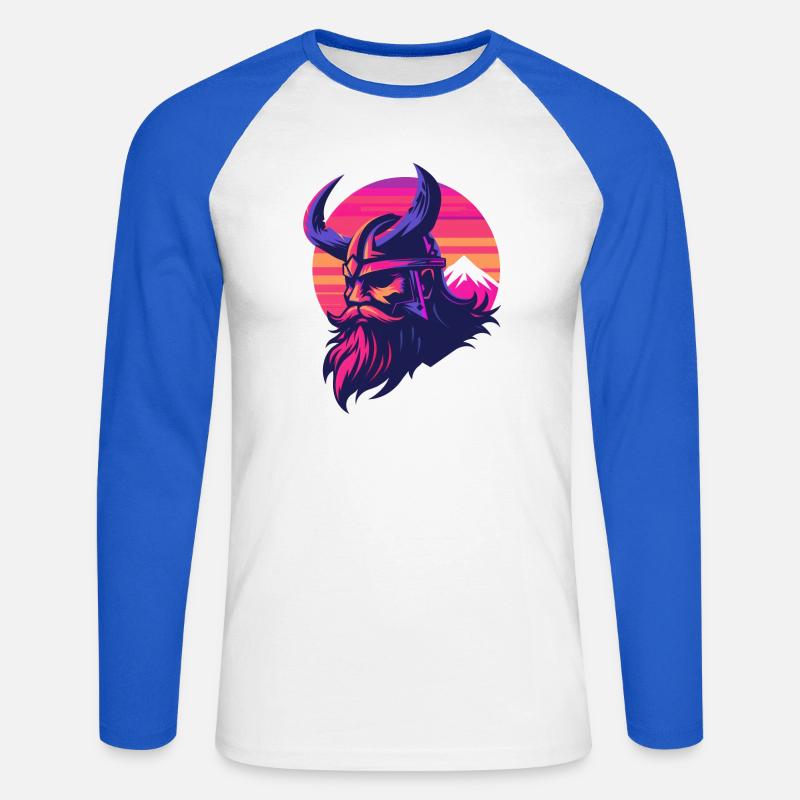 Wikinger Synthwave 3 - Unisex Baseballshirt langarm - Weiß/Royalblau