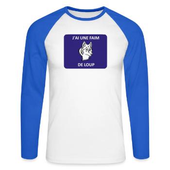 Ich bin hungrig wie ein Wolf - Unisex Baseballshirt langarm - Weiß/Royalblau - Vorne - Nik (191cm)
