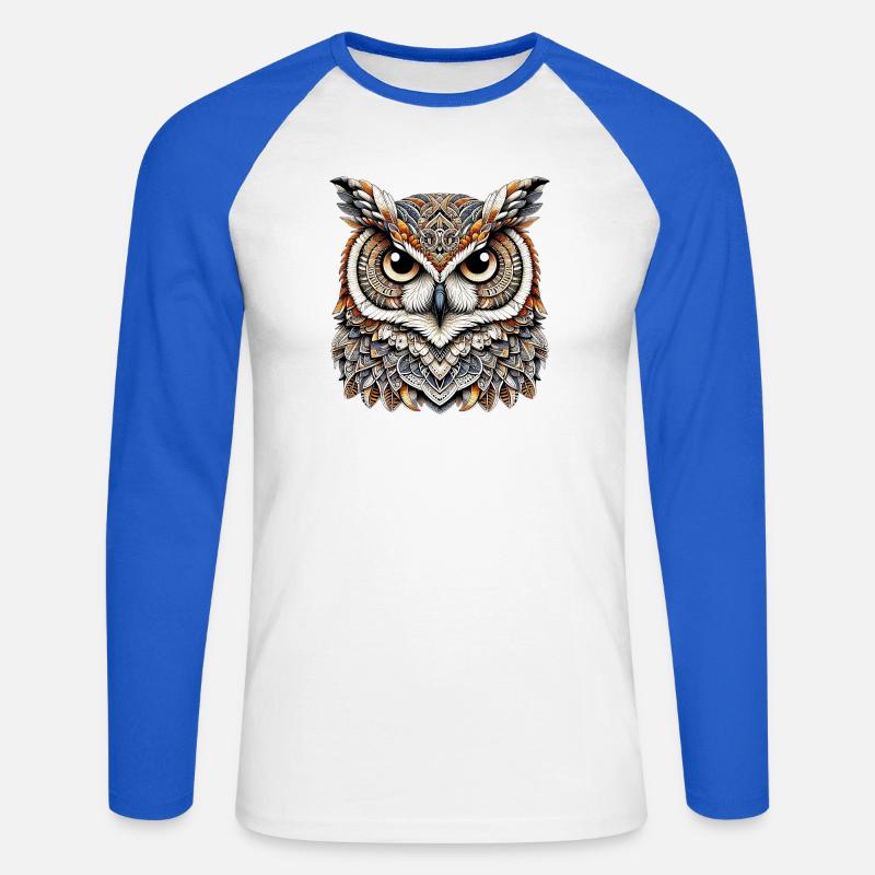 Eule - Unisex Baseballshirt langarm - Weiß/Royalblau