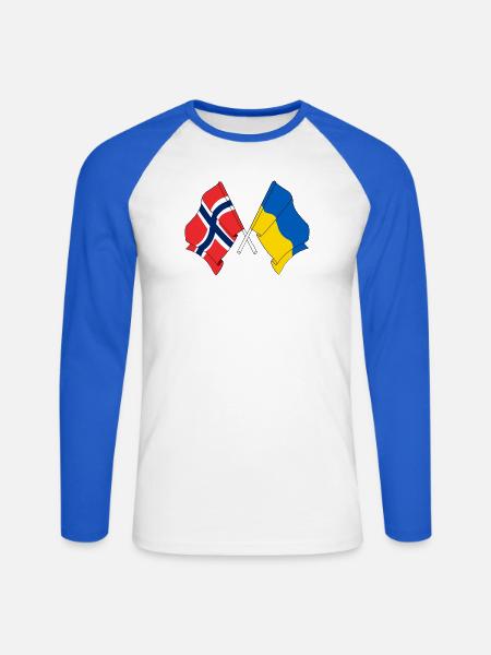 Flagge Norwegen, Flagge Ukraine - Unisex Baseballshirt langarm - Weiß/Royalblau