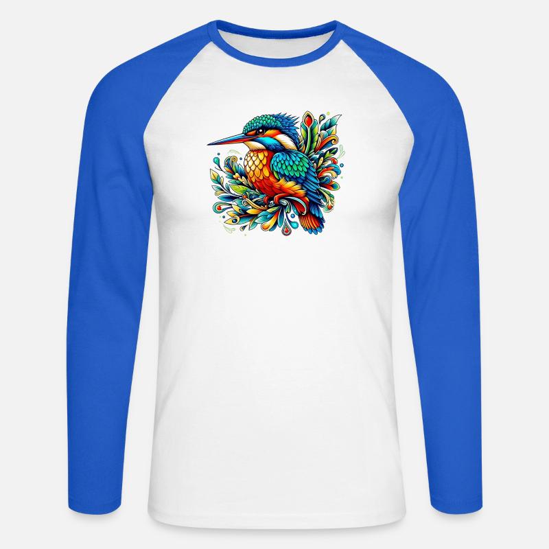 Eisvogel - Unisex Baseballshirt langarm - Weiß/Royalblau