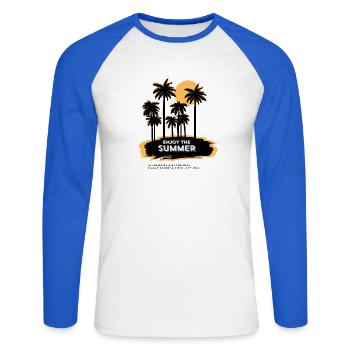 Enjoy the summer - Palm Beach Summer Holiday Sun - Unisex Baseballshirt langarm - Weiß/Royalblau - Vorne - Nik (191cm)