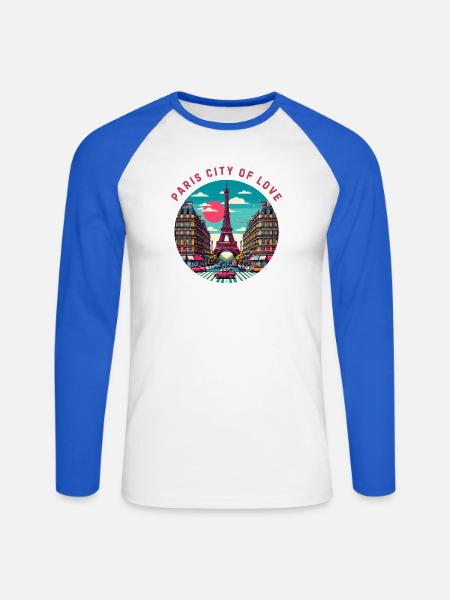Paris city of love - Unisex Long Sleeve Baseball T-Shirt - white/royal blue