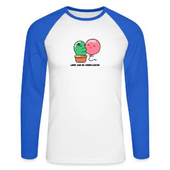 Süßer Kaktus umarmt liebevoll Helium Luftballon - Unisex Baseballshirt langarm - Weiß/Royalblau - Vorne - Nik (191cm)