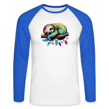 Paresse - T-shirt baseball manches longues Homme - blanc/bleu royal - Devant - Nik (191cm)