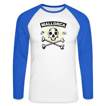 Majorque – Per mille pirate sous les palmiers - T-shirt baseball manches longues Homme - blanc/bleu royal - Devant - Nik (191cm)