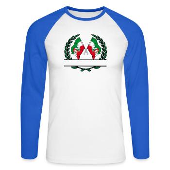 Fahnen Nordrhein-Westfalen Lorbeerkranz-Banner - Unisex Baseballshirt langarm - Weiß/Royalblau - Vorne - Nik (191cm)