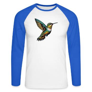 Kolibri - Unisex Baseballshirt langarm - Weiß/Royalblau - Vorne - Nik (191cm)