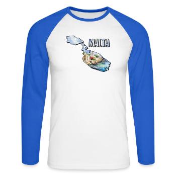 Carte à l’aquarelle Malte - T-shirt baseball manches longues Homme - blanc/bleu royal - Devant - Nik (191cm)