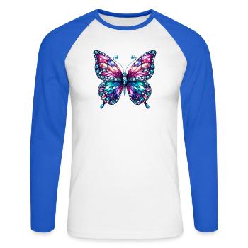 Papillon, Diamant, Diamants, Cristaux, Cristal - T-shirt baseball manches longues Homme - blanc/bleu royal - Devant - Nik (191cm)